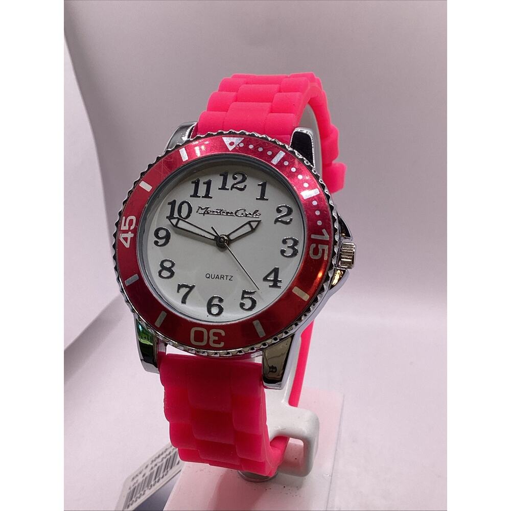 Montres Carlo Womens Pink Rubber Quartz Watch New Battery